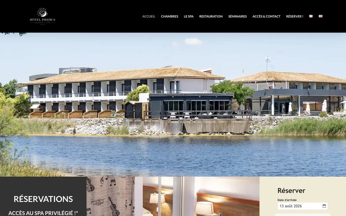Site internet de l'Hôtel Le Phoebus Garden et Spa à Gruissan, réalisé par Stars Prod