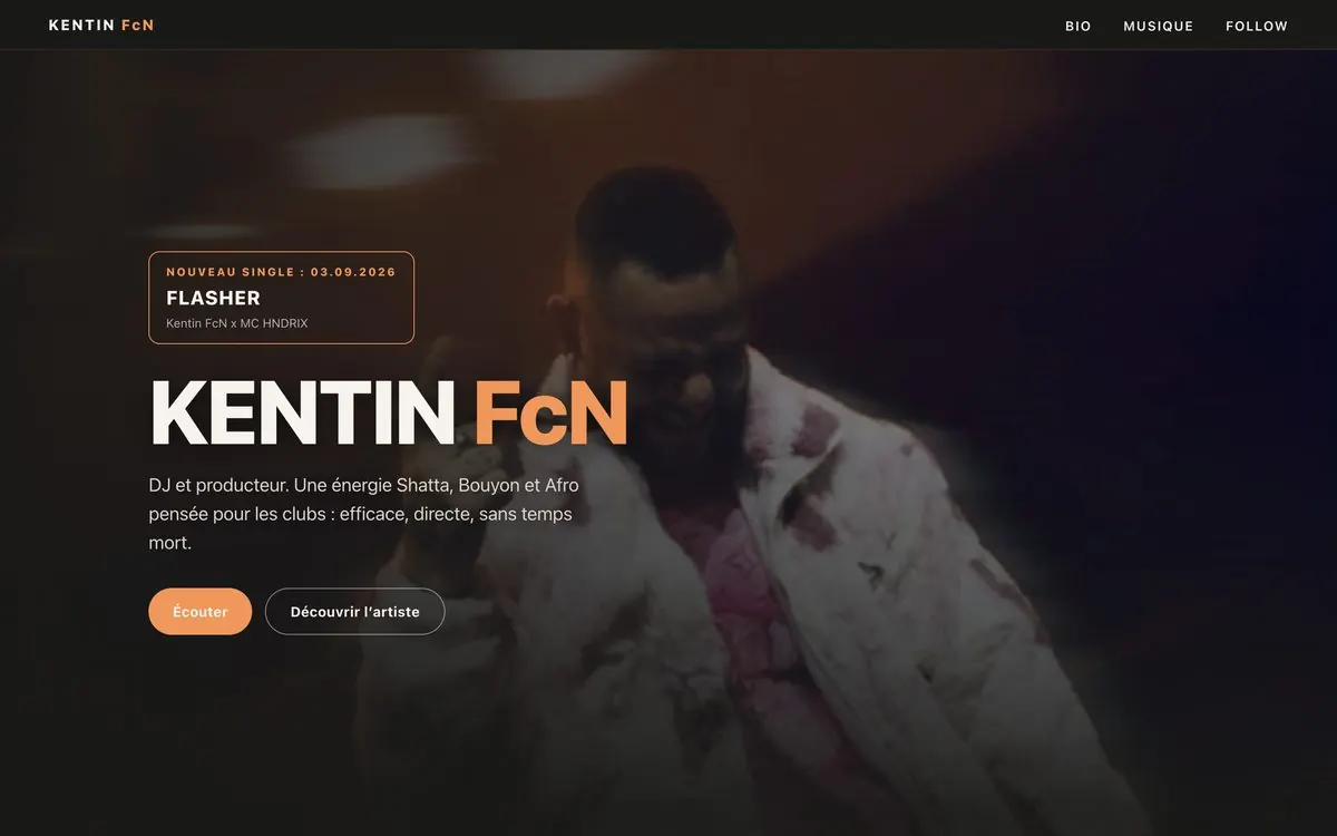 Site internet de Kentin FcN, DJ et producteur, réalisé par Stars Prod